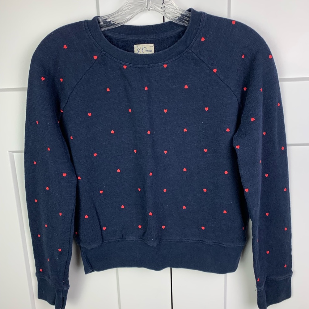 J. CREW Vintage Fleece XXS Sweatshirt Navy Blue Red Heart Cropped